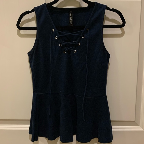 Design Lab Lace-Up Peplum Tank Top - Picture 1 of 6